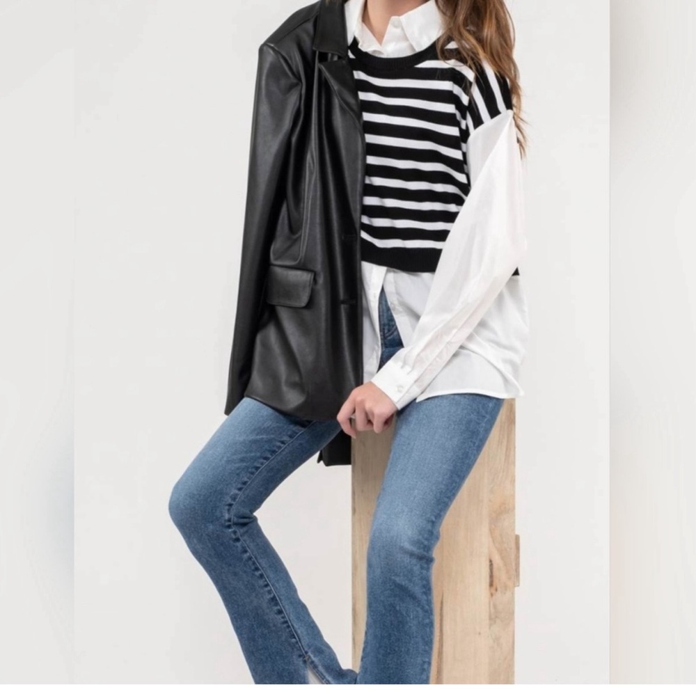 #038 BRAND NEW! Striped Vest Layered Woven Top